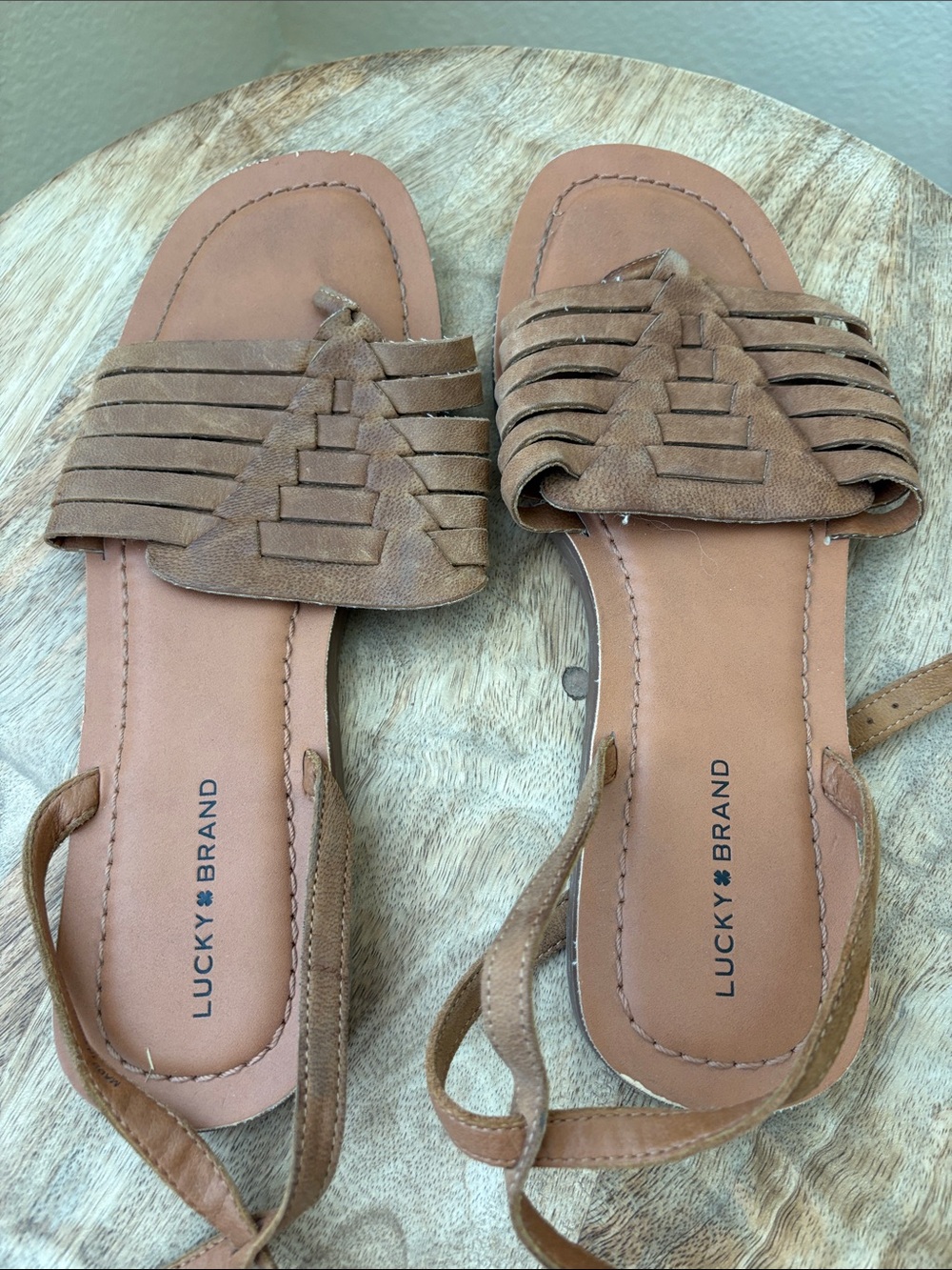 Lucky Brand Brown Braided Leather Slide Sandals